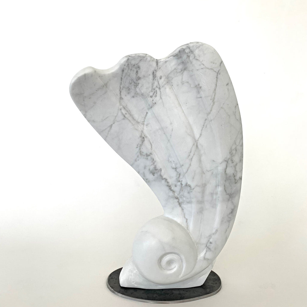 Carrera Bianca Marble sculpture by Robert Bouquet at Cottage Curator - Sperryville VA Art Gallery