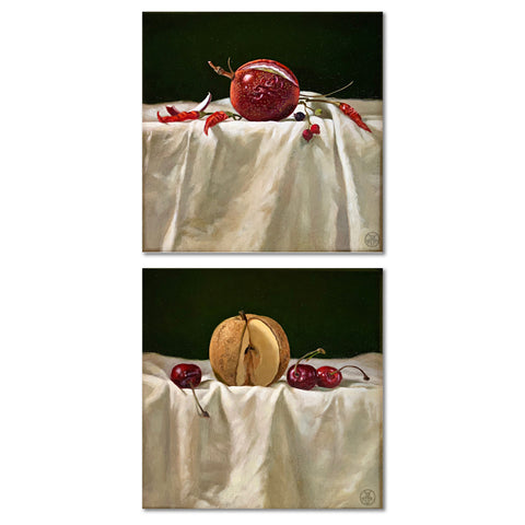 Cut Passion Fruit and Cut Pear (Diptych)
