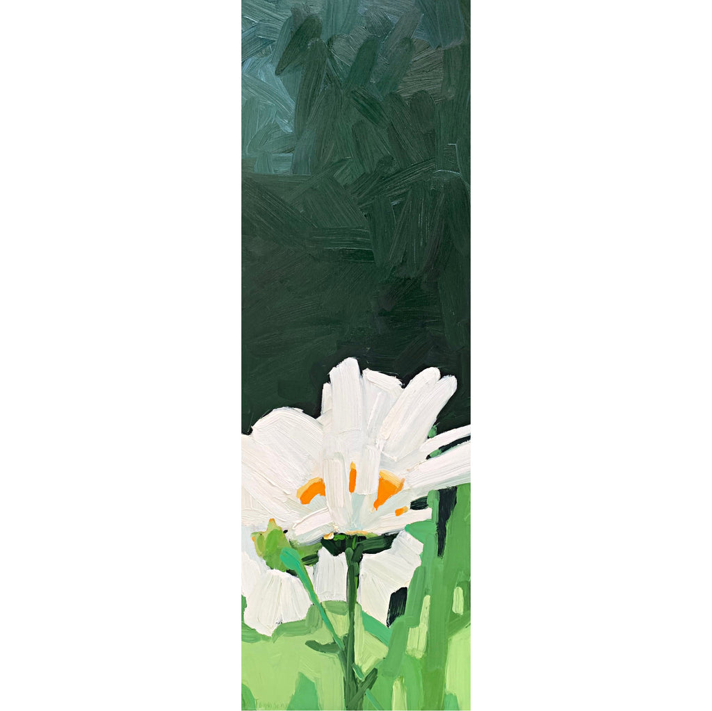 Tall painting of daisies on dark green background by Krista Townsend at Cottage Curator - Sperryville VA Art Gallery